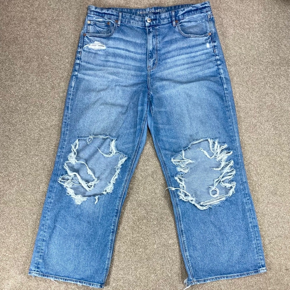 American Eagle Curvy Super Hi Rise Baggy Straight Jeans Womens 18 Stretch Skater